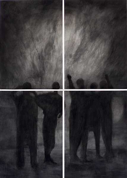 Aus der Serie MUSEUM DER SCHATTEN (ROSTOCK 1999), 2007; Öl, Kohle/Papier, 4-teilig, je 100 x 70 cm, gesamt: 200 x 140 cm