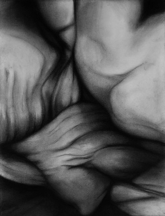 LEBENDES GELD 1, 2024; Kohle/Papier, 63 x 48 cm