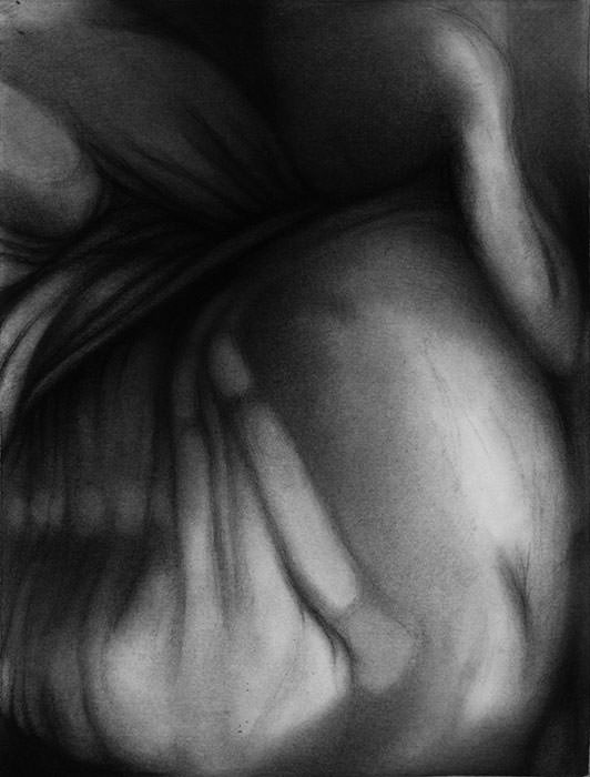 LEBENDES GELD 4, 2024; Kohle/Papier, 63 x 48 cm