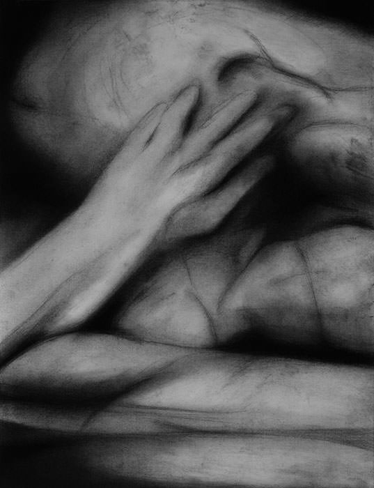 LEBENDES GELD 7, 2024; Kohle/Papier, 63 x 48 cm